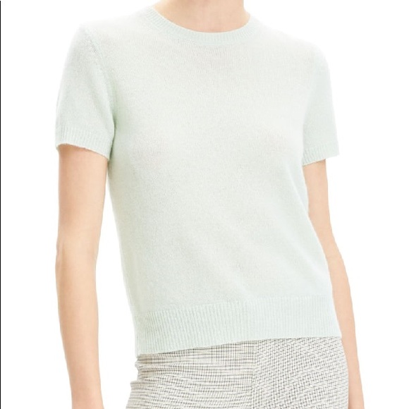 Theory Cashmere Basic Tee Opal Green Feather - Picture 2 of 5